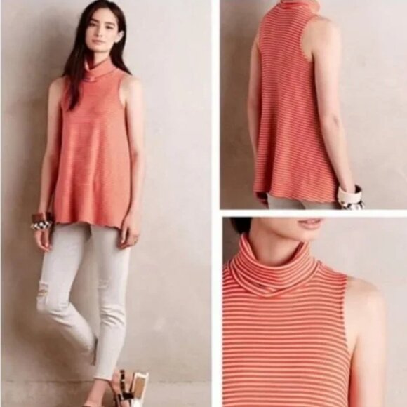 EUC Anthropologie Puella Orange Striped Sleeveless A-line Tunic in Large - Picture 2 of 10